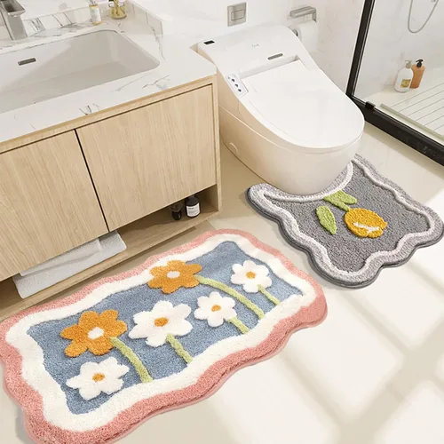 Miniatura 9 de PTAEXCEL Bonita alfombra de baño, 32 x 20 pulgadas, extra suave, color rosa, alfombra de área de flores de alta absorción, antideslizante, lavable a