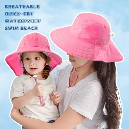 Miniatura 90 de Sombrero de verano para niños pequeños con solapa para el cuello, impermeable, sombrero de natación para niños, protección UV, sombrero de playa