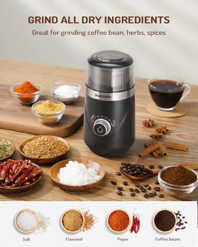 Miniatura 4 de Shardor - Molinillo ajustable de grano de café eléctrico, para hierbas/especias, molinillo de espresso con 1 cuenco extraíble de acero inoxidable