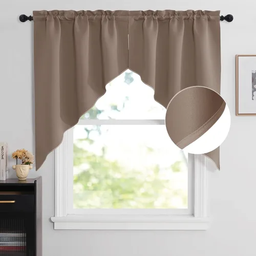Miniatura 45 de NICETOWN Home Fashion - Cortinas de cocina con bolsillo para poste, cenefa festoneada a medida, cenefa festoneada sólida para ventana de Marrón