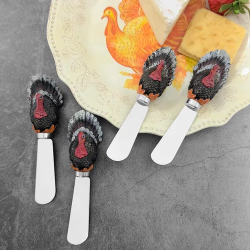 Miniatura 3 de Supreme Housewares Esparcidores de queso de pavo, asas de resina pintadas a mano con cuchillas de acero inoxidable para untar queso crema, Turkey