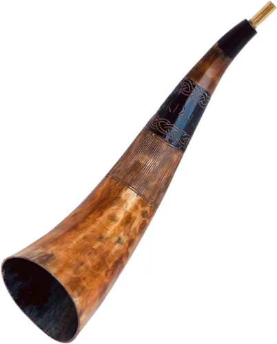 Miniatura 4 de Cuerno vikingo soplador de guerra genuina trompeta de batalla bovina Shofar – Grabado a mano, sonido fácil y claro, regalo vikingo para hombres