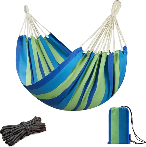 Miniatura 14 de JoyView Hamaca individual de macramé bohemia con cuerdas para colgar y elegantes borlas, hamaca portátil de algodón de 78.8 x 39.4 pulgadas