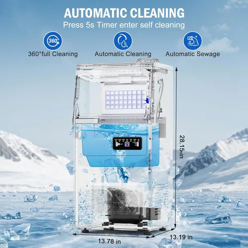 Miniatura 7 de Máquina comercial para hacer hielo de 110 libras/24 horas, 36 bandejas de hielo, máquina de hielo independiente y bajo mostrador de acero inoxidable