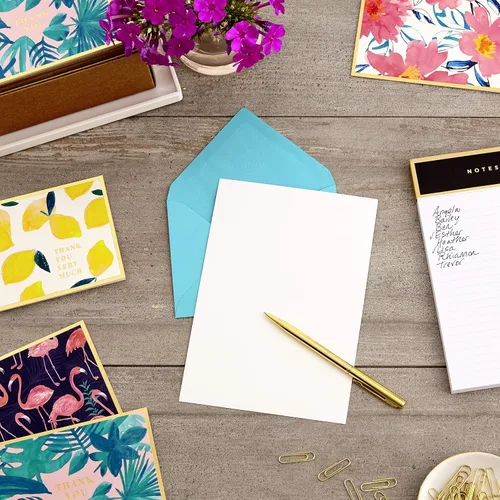 Miniatura 2 de Hallmark Surtido de tarjetas de agradecimiento en caja y en blanco (cuatro diseños tropicales surtidos, 40 tarjetas de notas y sobres)