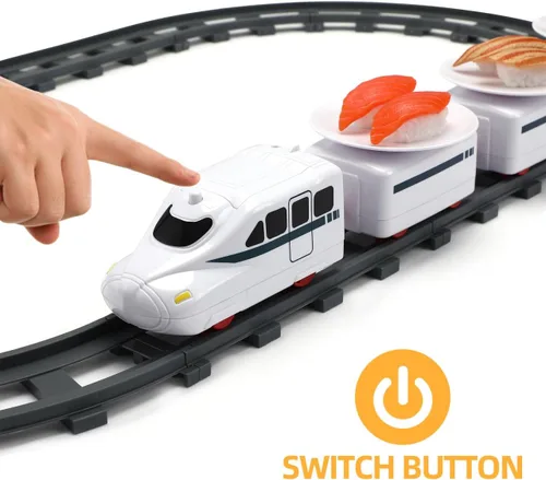 Miniatura 6 de Juguetes de tren de sushi – Día del Niño Giratorio Sushi Bar Tren Va Alrededor del Tren Juguetes Japoneses Platos de Sashimi Bandeja de Sushi