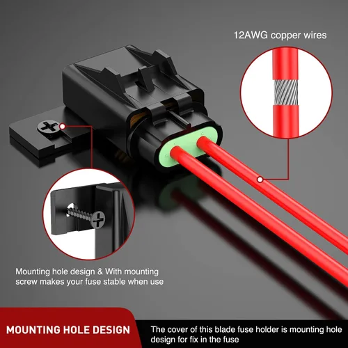 Miniatura 6 de Nilight 6 piezas Portafusibles en Línea 12AWG Impermeable ATC/ATO Portacuchillas 20A 30A 40A Regular Trabajo Pesado en Línea con Cubierta Compatible