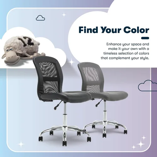 Miniatura 11 de Silla de escritorio Serta Essential sin brazos, sillas pequeñas de escritorio con ruedas, respaldo de malla transpirable y cuero sintético, asiento