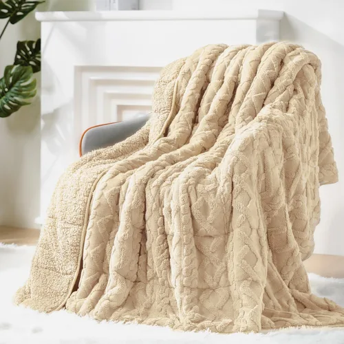 Miniatura 20 de Manta con Peso de Vellón Sherpa para Adultos Excelente para Dormir, 15 libras de Doble Cara Suave y Difusa Mantas Pesadas para Sofá Cama Sofá