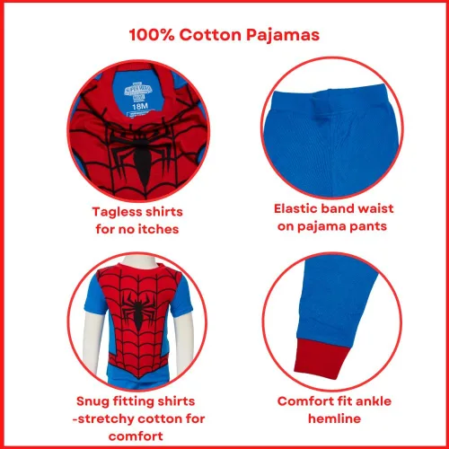 Miniatura 3 de Marvel Spiderman Pajamas Set, 4 Piece Sleepwear for Toddlers and Little Kids, Sizes 18M & 2T