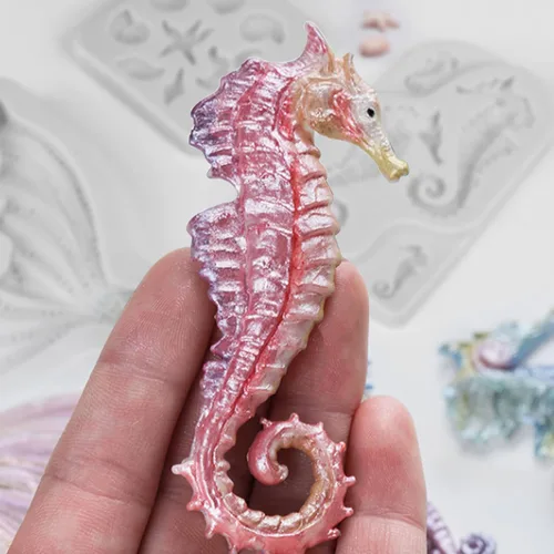 Miniatura 5 de Beasea Molde de fondant para pastel de sirena, 3 piezas de caballito de mar, estrella de mar, cola de sirena, molde de silicona para conchas