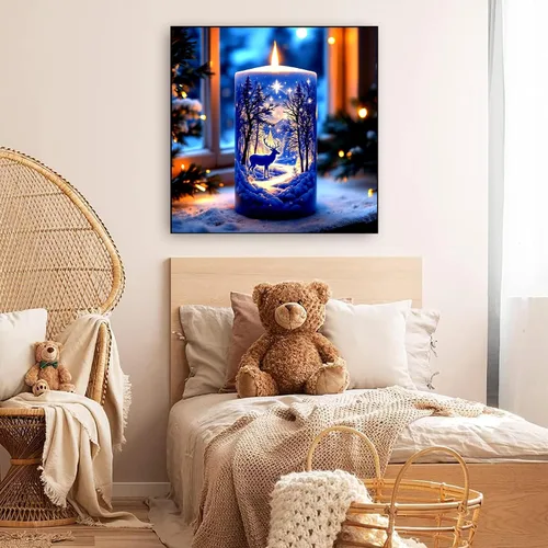 Miniatura 3 de KINPLUB Kits de Pintura de Diamantes de Vela de Invierno de Navidad para Adultos Principiantes, Kits de Arte de Diamantes de Ciervo del Bosque