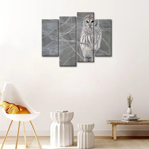 Miniatura 4 de So Crazy Art® pintura de pared, en 4 unidades, de búho blanco en el árbol en lienzo; retrato de animal en óleo; decoración estampada moderna