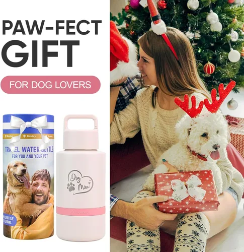 Miniatura 6 de Regalo para mamá de perro, botella de agua aislada para perro con cuenco de viaje, Navidad para mujeres, cumpleaños para amantes de los perros