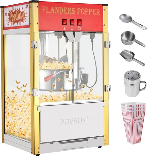 ROVSUN Máquina de palomitas de maíz con hervidor de 16 onzas, certificado ETL, máquina comercial de palomitas de maíz para encimera con cuchara de