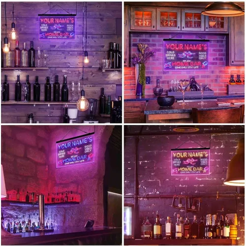 Miniatura 5 de Letrero de luz de neón LED tricolor para fiesta de cerveza, bar, personalizable, nombre, fecha, texto y cita, fuente verde y rojo y amarillo, 13 x
