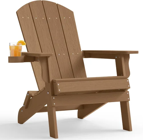 Miniatura 30 de YEFU Silla Adirondack, silla Adirondack de plástico de gran tamaño, sillas plegables para exteriores con soporte para tazas, silla de césped