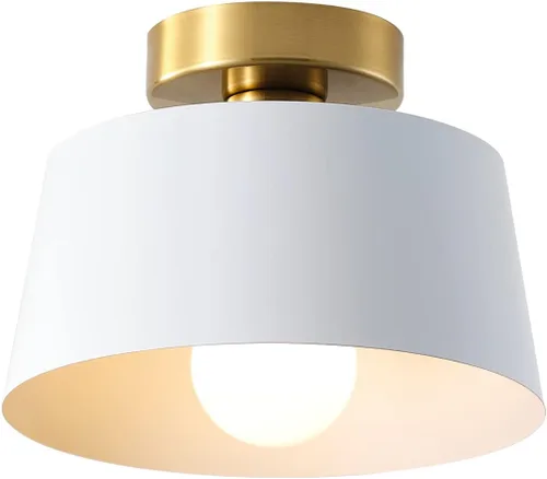 Miniatura 12 de Lámpara de techo, lámpara de techo para pasillo con placa dorada y pantalla blanca, lámparas de porche de estilo moderno y simple, montaje Blanco
