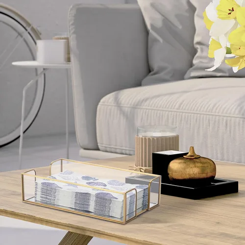 Miniatura 6 de Sumnacon Servilletero, mesa de servilleta de cristal, elegante soporte para toallas de invitados para toalla de mano, cesta rectangular