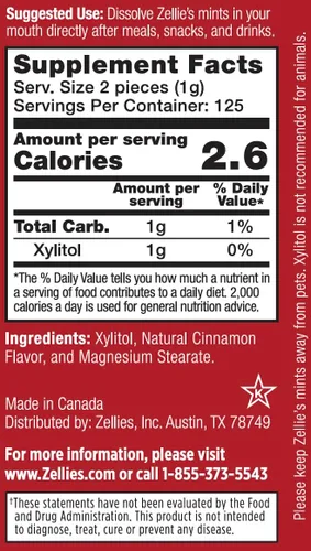 Miniatura 2 de Zellie's - Mentas 100% xilitol canela para el aliento Sin aspartamo, sin gluten, mentas veganas y kosher (250 unidades - Paquete de 1)