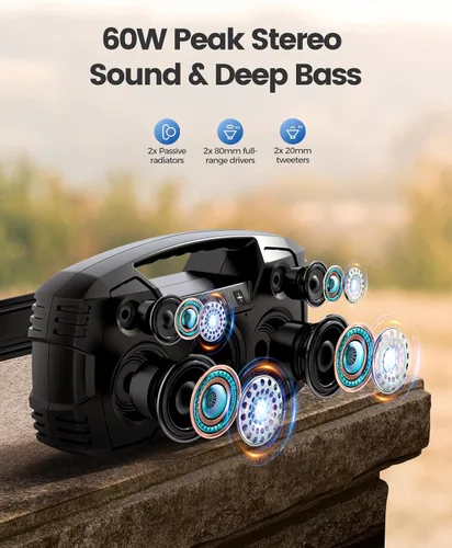 Miniatura 2 de Altavoz Bluetooth inalámbrico portátil, 40 W (pico de 60 W) altavoces impermeables IPX7, tiempo de reproducción de 32 horas, altavoz al aire libre
