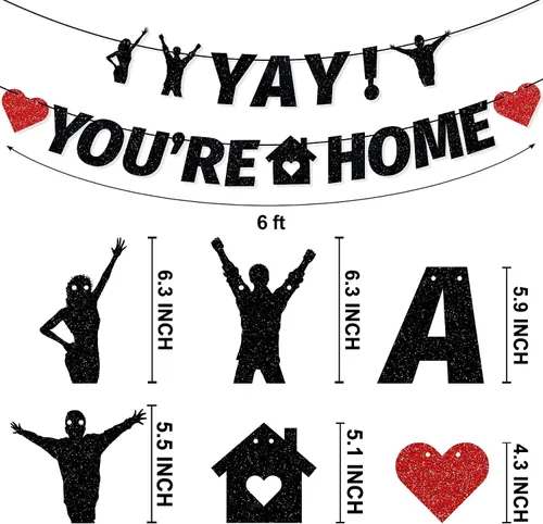 Miniatura 3 de Cartel preencordado "Yay! You're Home", decoración de bienvenida para el hogar con purpurina para el ejército militar, fiesta de regreso a casa