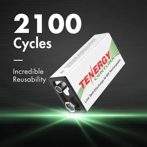 Miniatura 4 de Tenergy TN141 Cargador inteligente de 2 bahías 9V con paquete de 2 baterías recargables de baja autodescarga 9V NiMH Centura