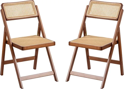 Miniatura 17 de Furlide Juego de 2 sillas de comedor de ratán, sillas de comedor modernas de mediados de siglo con brazos, sillas de bambú para exteriores