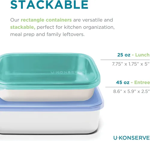 Miniatura 3 de U Konserve Contenedor rectangular de acero inoxidable para almacenamiento de alimentos, tapa de silicona a prueba de fugas, apto para lavavajillas