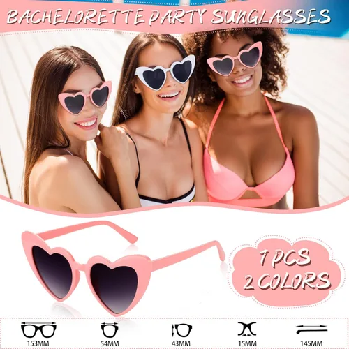 Miniatura 2 de Flutesan 7 Pairs Bridesmaid Heart Sunglasses 7 Pcs Satin Scrunchies Hair Ties for Women Wedding Bachelorette Black White Party Favors