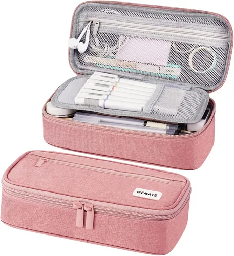 WEMATE Estuche para lápices, organizador grande de almacenamiento para papelería, esencial para el regreso a la escuela, imprescindible para el Rosa