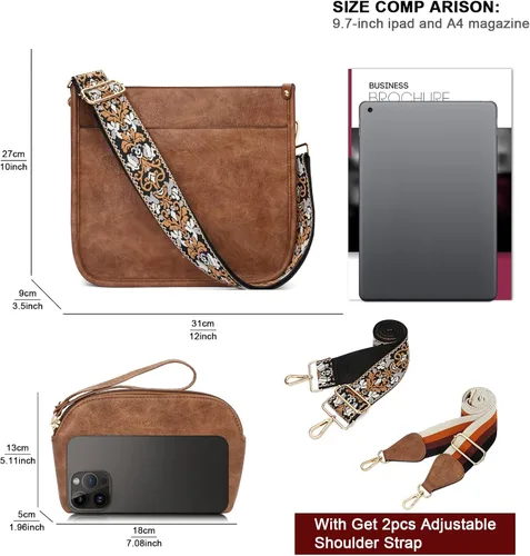 Miniatura 3 de HKCLUF Bolso cruzado para mujer, 2 piezasjuego de cartera de cuero con 2 correas ajustables para guitarra