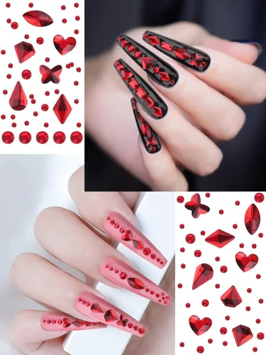Miniatura 4 de Diamantes de imitación rojos para uñas, diamantes de imitación de EBANKU corazones rojos, mariposa, redondos, cristales, diamantes de imitación