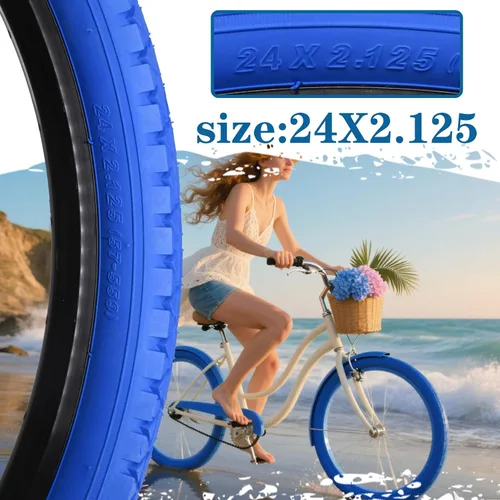 Miniatura 7 de Paquete de 2 neumáticos y tubos de bicicleta Cuiser de playa, 26 pulgadas, 24 x 2.125 pulgadas, 26 neumáticos de bicicleta de playa, rojo o azul