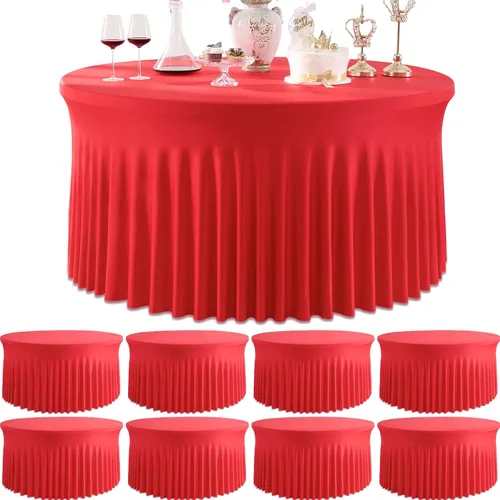 Miniatura 35 de Paquete de 6 manteles redondos de elastano azul bebé para mesa de 60 pulgadas, manteles elásticos de 120 pulgadas ajustables de 5 pies, manteles
