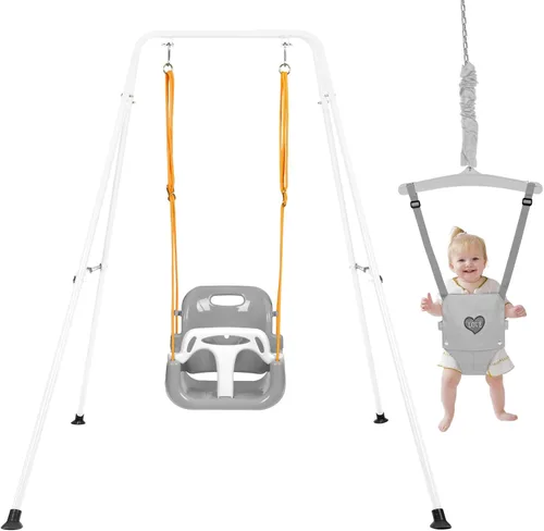 Miniatura 10 de Toddler Swing Set and Baby Jumper, Foldable Baby Swing Set with Metal Stand for Indoor & Outdoor Use, Baby Bouncer Jumper Durable Swing Set for Aged
