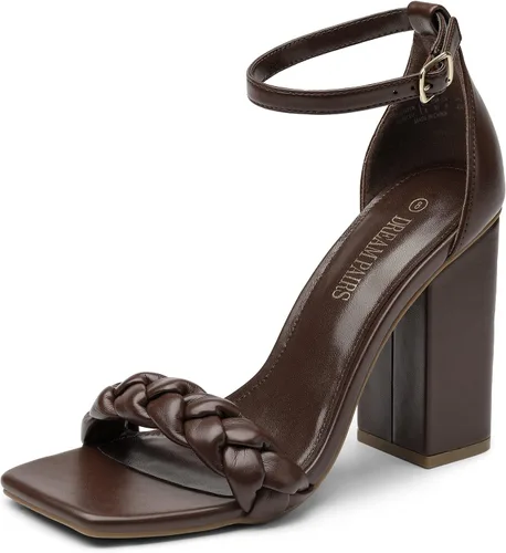 Miniatura 12 de DREAM PAIRS Tacones para Mujeres para Mujer Trenzados con Puntera Abierta, Correa en el Tobillo, Sandalias de Tacón Alto en Bloque Grueso