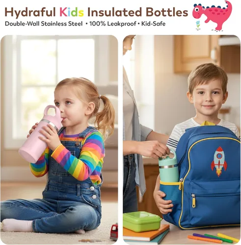 Miniatura 4 de Hydraful Botella de agua para niños de 12 onzas con tapa de pajilla, botella de acero inoxidable aislada al vacío, botella de agua deportiva sin BPA