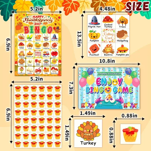 Miniatura 3 de Tarjetas de Bingo del Día de Acción de Gracias, Juego de Bingo Lindo del Día de Acción de Gracias para 24 Jugadores, Niños, Adultos, Suministros