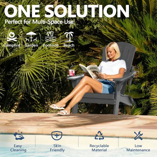 Miniatura 6 de Silla Adirondack plegable con soporte para tazas, de plástico HDPE resistente a todo tipo de clima, sillas de patio al aire libre, asiento