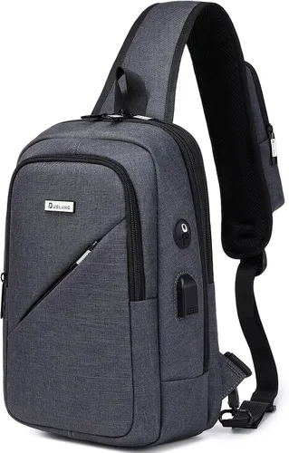 Miniatura 8 de DUSLANG Mochilas cruzadas de senderismo para hombres, mochila de hombro con puerto de cargador USB, Negro-b, Mediana, Mochilas Sling