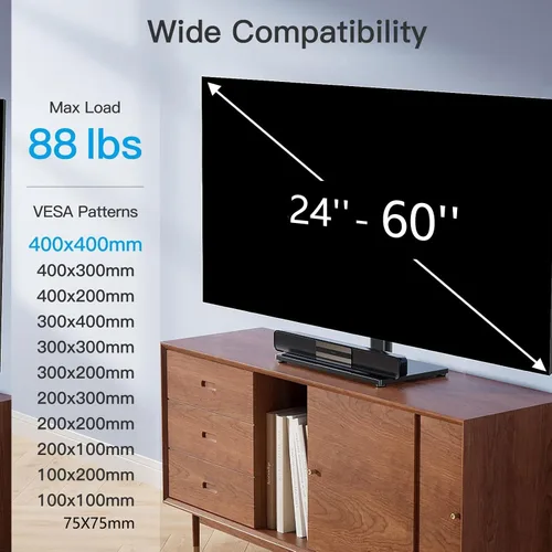 Miniatura 2 de PERLESMITH Patas giratorias universales para televisores LED LCD de 24 a 60 pulgadas, soporte de montaje de televisión ajustable en altura con base