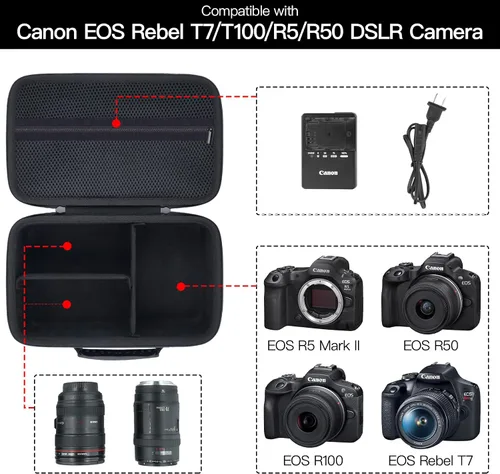 Miniatura 4 de Estuche para cámara Baval compatible con Canon EOS Rebel T7 / T100 / R50 / R100 / R5 / R6 Mark II / 90D DSLR con lente de 18-55mm, Sony, Nikon