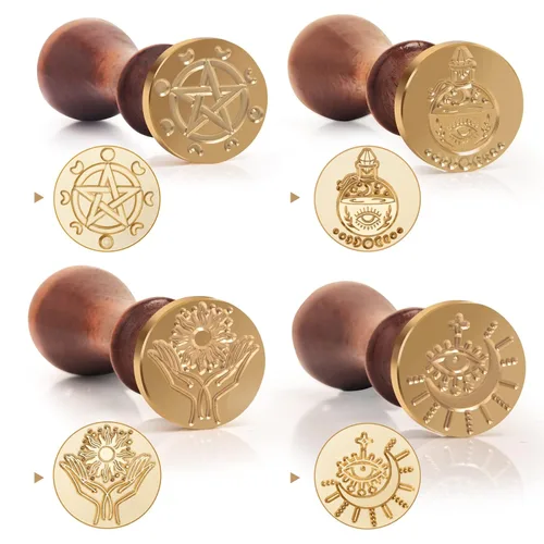 Miniatura 3 de Wiccan - Juego de sellos de cera, pentagrama pagano, fases lunares, cabeza de sello de sellado de fases lunares, diseño vintage de ojo malvado