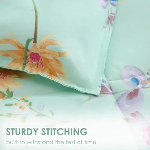 Miniatura 5 de Juego de ropa de cama JSD de microfibra con estampado floral verde, tamaño Queen, 3 piezas, edredón alternativo ligero para todas las estaciones
