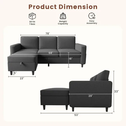 Miniatura 2 de Sofás seccionales para sala de estar, sofá de asiento profundo, cómodo sofá modular en forma de L, con diván de almacenamiento, fundas lavables