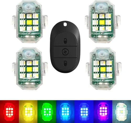 Luces LED estroboscópicas inalámbricas, paquete de 4, luces de advertencia de emergencia RGB, recargable por USB, 7 colores, 30 modos de flash, alto