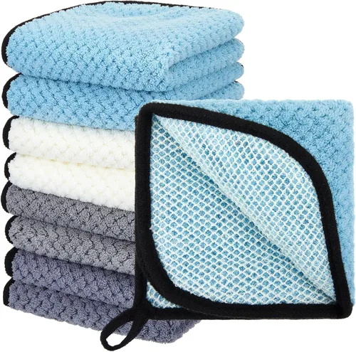 Miniatura 9 de Juexica 8 paños exfoliantes para hombre, paño rústico de doble cara de baño de 9.8 x 9.8 pulgadas, toalla de ducha exfoliante para cuerpo y cara