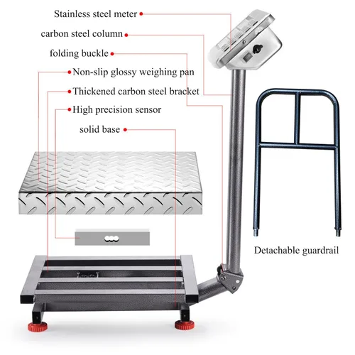 Miniatura 4 de Báscula de plataforma industrial de 660 libras con barandilla extraíble LB/KG para computación de peso, báscula digital, báscula de plataforma