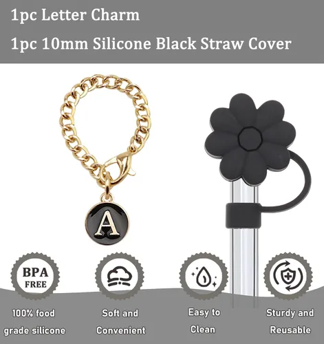 Miniatura 2 de Stanley - Accesorios para tazas, 1 popote de silicona para vaso Stanley de 30 y 40 onzas con asa y 1 dije de letra inicial para taza (letra A)